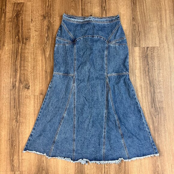Natural Life Fitted Cotton Denim Tulip Maxi Skirt - Picture 1 of 12